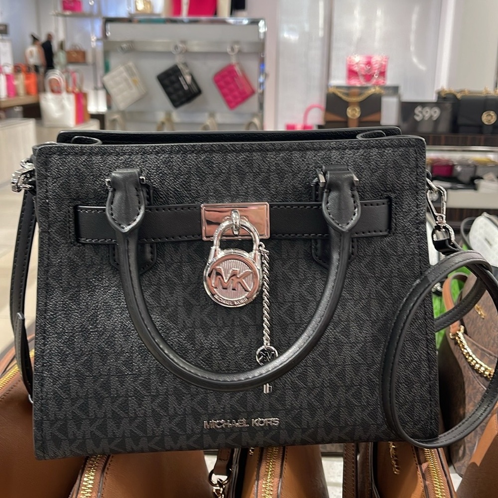 Michael Kors Hamilton Small Signature Logo Satchel Crossbody Bag
Black /Silver - Picture 13 of 16